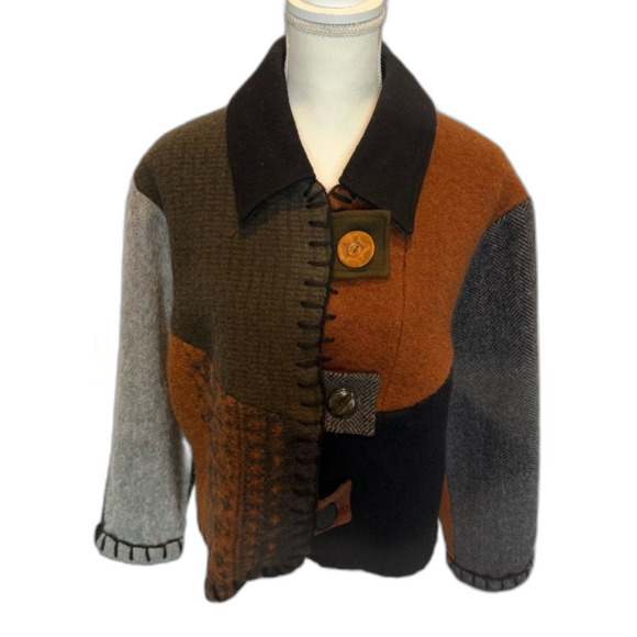 Vintage BaaBaaZuzu Reclaimed Wool Jacket Mixed Media Upcycled M/L Patchwork - Picture 3 of 8